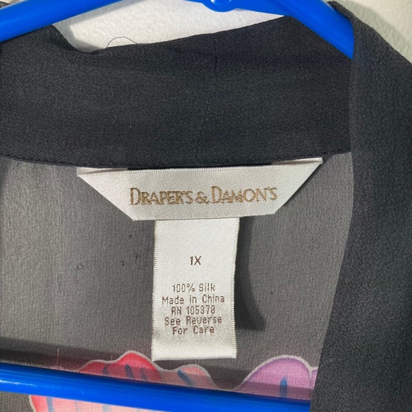 Womens Drapers & Damons Silk Floral Kimono Cover Black Multicolored 1X - Picture 5 of 7